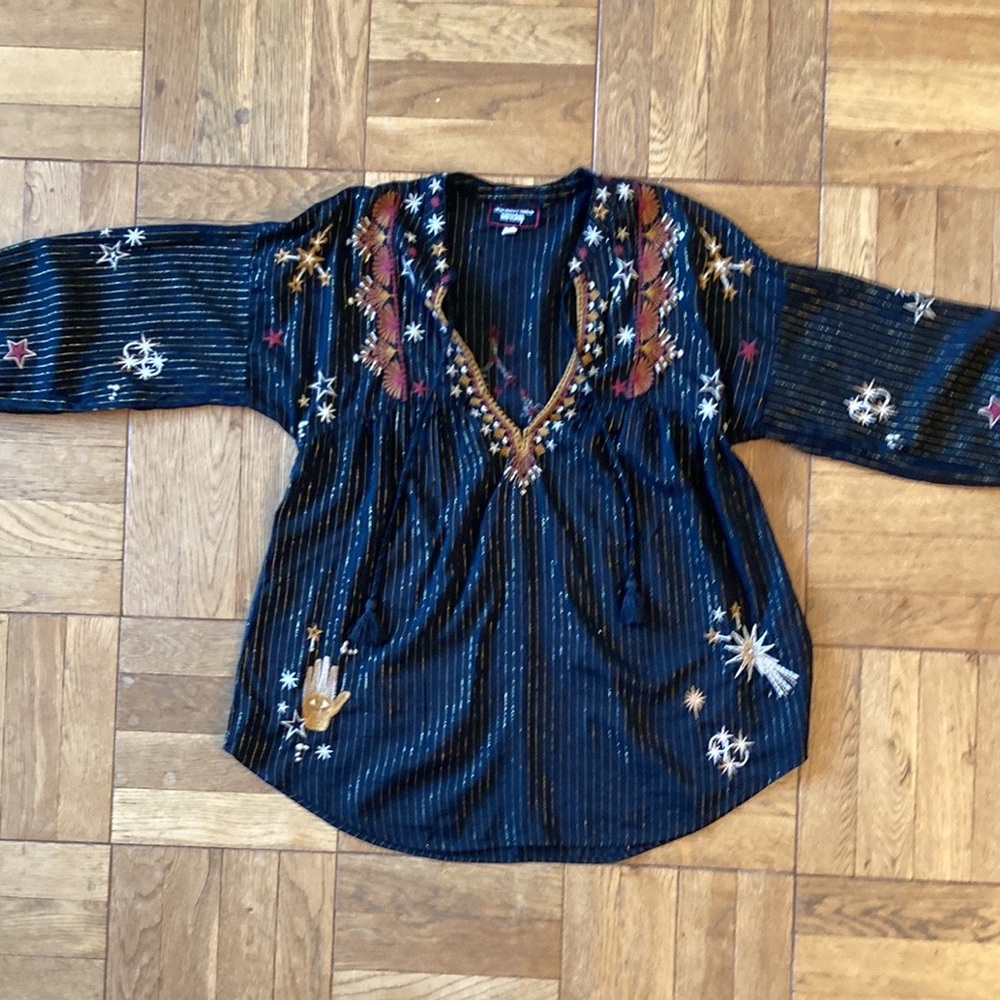 Johnny Was Astraea embroidered v-neck blouse, long sleeves, striped, boho, XS - Picture 12 of 15